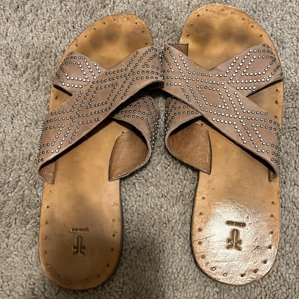Studded leather cross flip flops